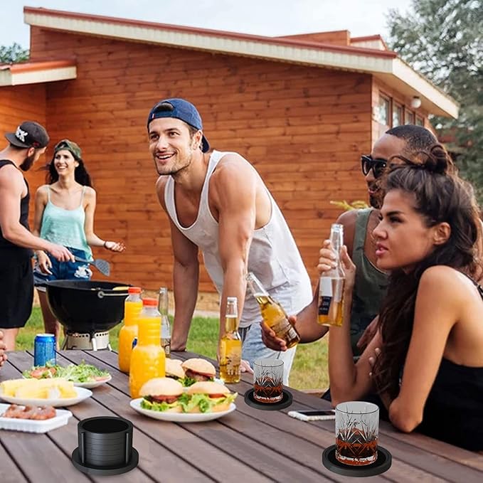 MinBoo Bamboo Coasters for Coffee Table Set of 6 Coasters for Drinks Absorbent with Holder Coffee Table Decor for Tabletop Protection Gifts for House Warming New Home & Wedding