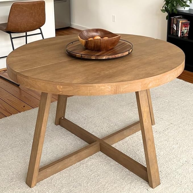 Plank+Beam Round Dining Table, 47 Inch Solid Wood Kitchen Table, Farmhouse Round Table for 4, Small Dinette Table, Pecan Wirebrush