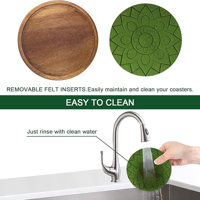 Coasters for Drinks Absorbent 5 Pack, Coasters for Coffee Table with Holder, Wood Coasters with Felt Pads, Non-Slip, Non-Stick, Suit for Kinds of Cups 4.3 inch (Colorful), Round