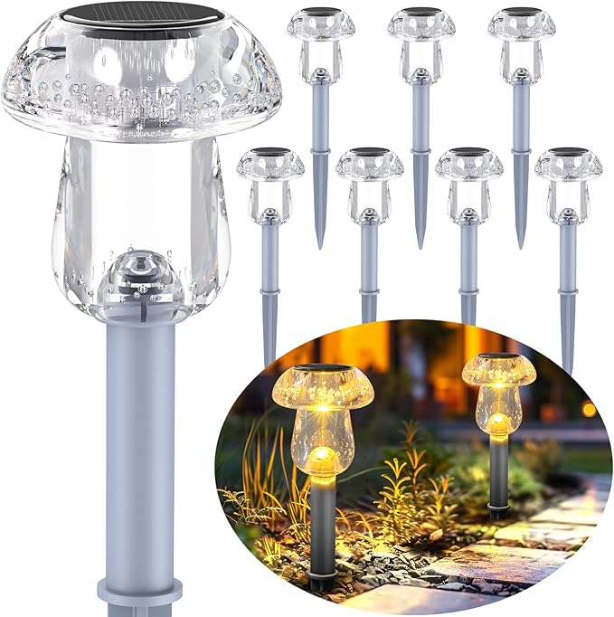 Solar Lights Outdoor, 16 Pack Mushroom Lights Outside Waterproof, Solar Powered LED Lighting for Garden, Yard, Landscape, Path, Pathway, Lawn, Walkway, Driveway, Backyard Decor (Warm White)