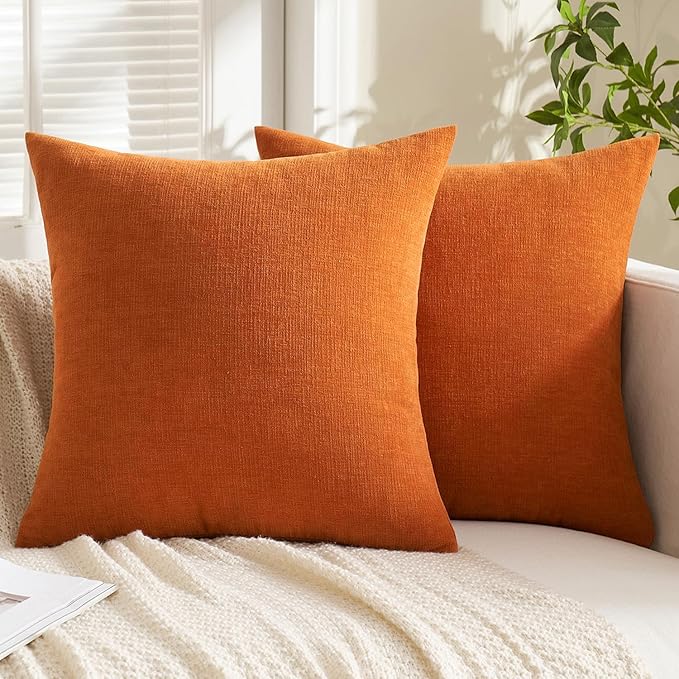MIULEE Orange Couch Pillow Covers 20x20 Inch, Set of 2 Soft Chenille Fall Decorative Square Throw Pillow Covers Farmhouse for Sofa Living Room Bed