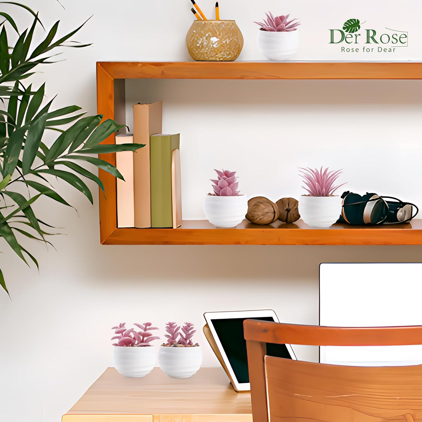 Der Rose Set of 6 Pink Succulents Plants Artificial in Pots Small Fake Plants for Girls Pink Room Decor Office Desk Accessories for Women