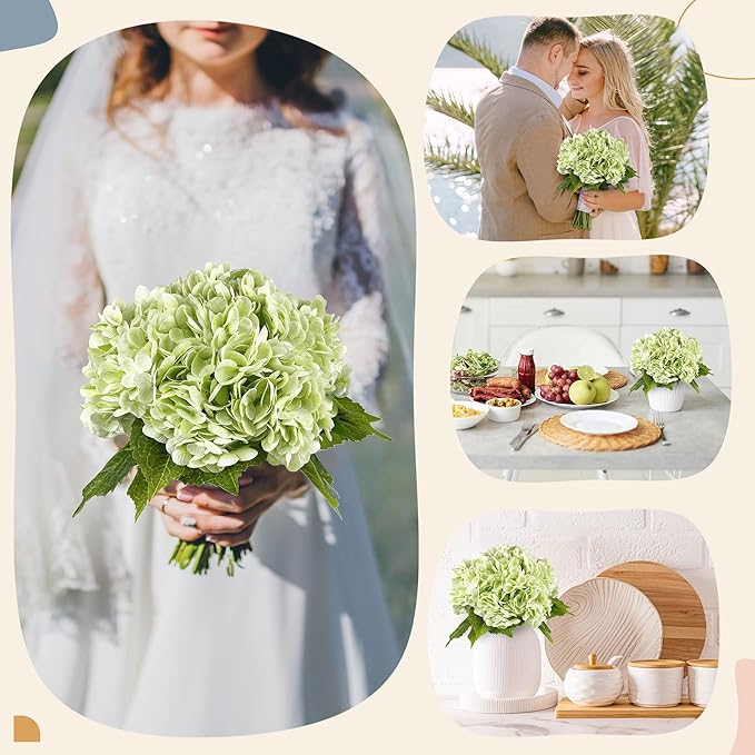 21In Light Green Artificial Hydrangea Flowers 5 Pcs Real Touch 3D Print Latex Flowers for Wedding Centerpieces Bouquets DIY Floral Decor Home Decoration with Stems
