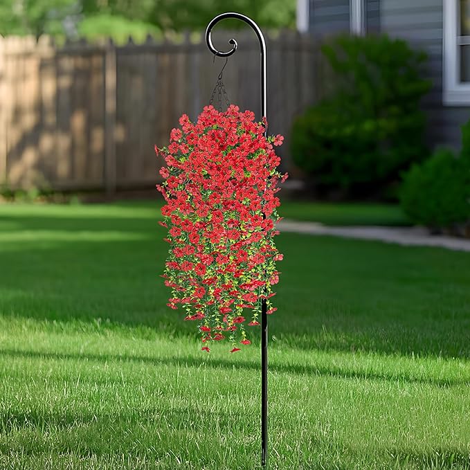 Artificial Fake Hanging Plants Flowers for Outdoor Outside Decor, Faux Mums Silk Realistic Flower, 2 Pcs UV Resistant Look Real Plastic Decorations for Porch Home Patio Balcony Yard