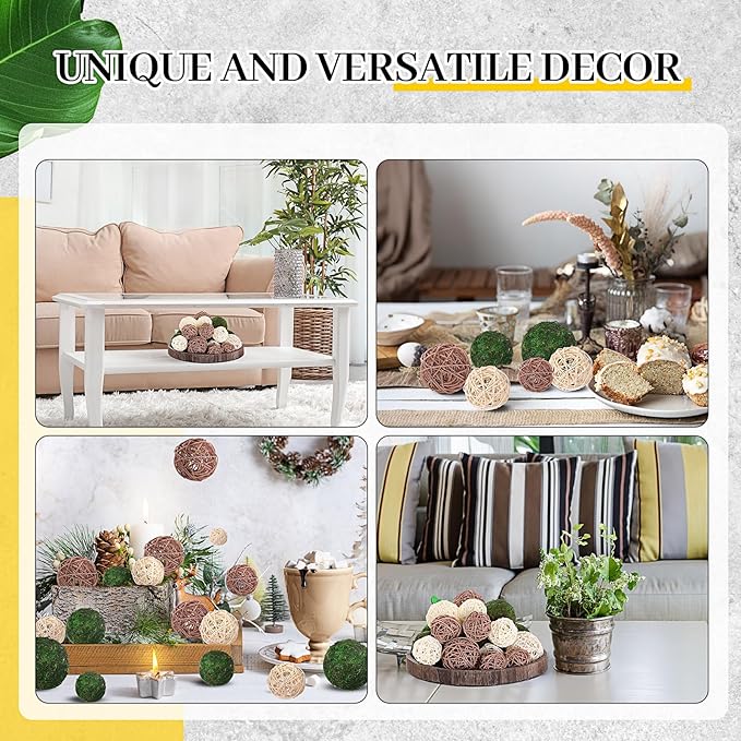 Jetec 18 Pcs Decorative Balls for Centerpiece Bowls Green Moss Balls Wicker Rattan Cord Decorative Bowl Fillers for Garden Vase Home Party Table Spring Easter Farmhouse Rustic Decor(Large Size)