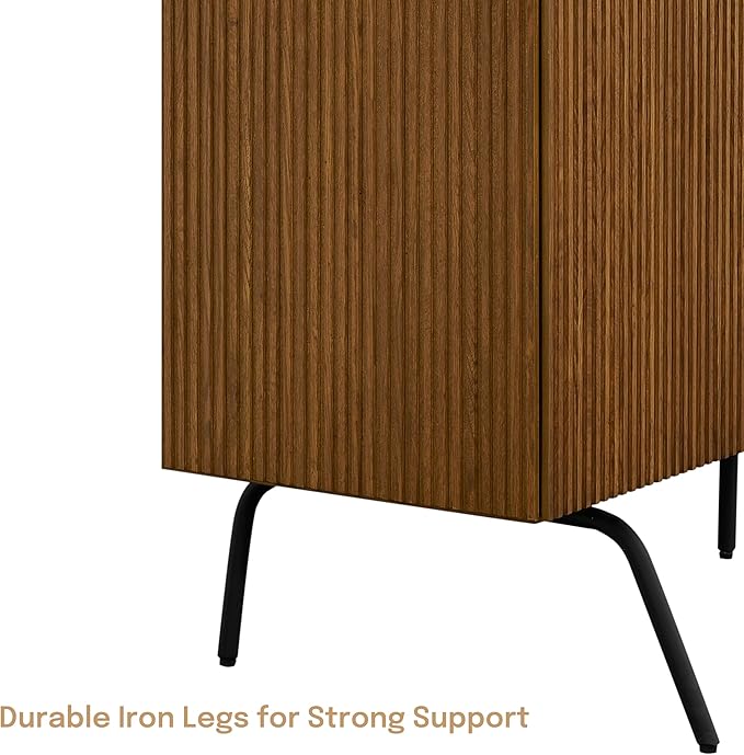 NTC Veil Modern Sideboard with 3 Doors, Buffet Cabinet with Vertical Groove Design and Metal Legs, Storage Cabinet for Living Room, and Hallway, Effortless Assembly - Rustic Oak