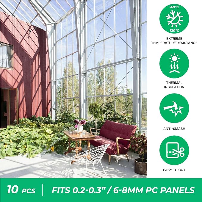 Greenhouses Polycarbonate Greenhouse Panels Connectors - Fit 6mm or 8mm Twin-Wall Polycarbonate Panels, Join 2 Pieces of Panels Together, 4-Foot Length, 10 Pieces (H Connectors 8mm-4ft)