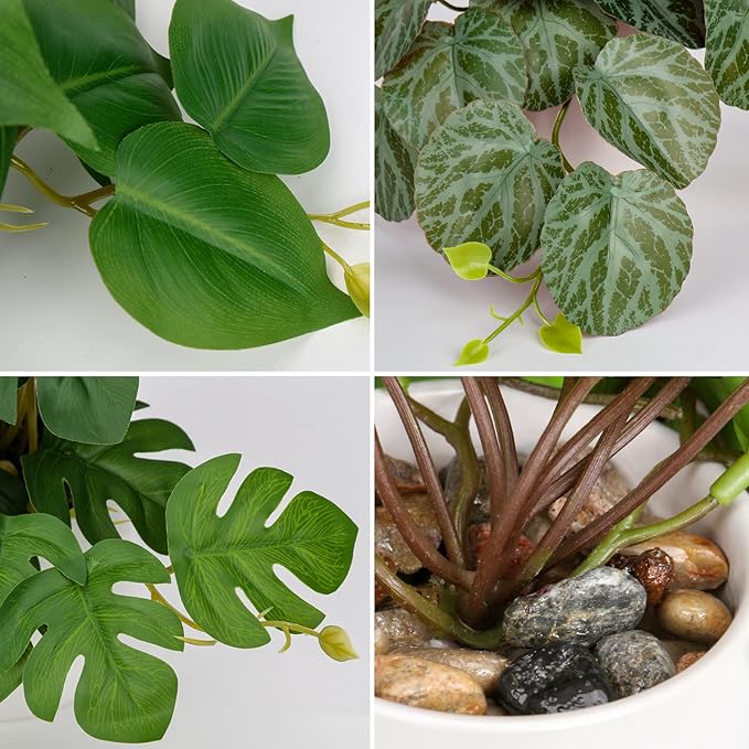 Fake Plants Set of 3 Artificial Plants Faux Pothos with White Ceramic Pots Fake Potted Plants Artificial Decor for Home Bathroom Shelf Desk Indoor