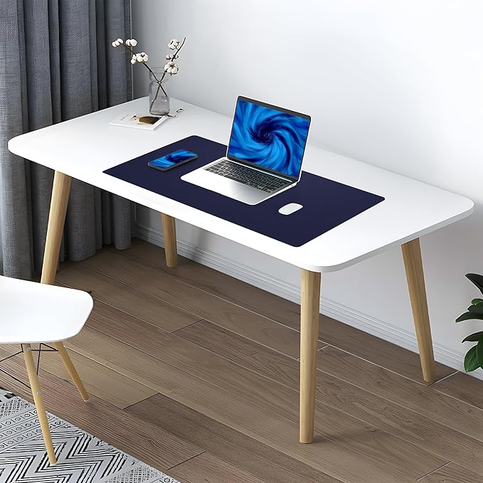 AFIING Dual-Sided Desk Pad, Natural Cork & PU Leather, Desk Mat Protector Non-Slip, Waterproof, Easy Clean,Large Mouse mats for Office and Home Work(Blue, 31.5"x17")