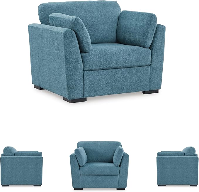 Signature Design by Ashley Keerwick Scandinavian Upholstered Oversized Chair with 2 Bolster Pillows, Blue