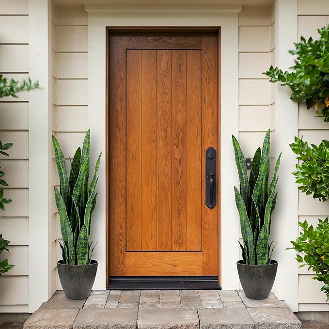 KOL 3ft 2-Pack Artificial Snake Plant - 32 Thick Lifelike Leaves, Faux Silk Sansevieria for Indoor Home & Garden Decor, 35in Potted Fake Mother-in-Law's Tongue Plants, Green