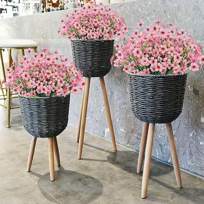 Lnoicy 12 Pcs Artificial Flowers for Outdoor,Plastic Flowers Decoration, UV Resistant Faux Flowers Shrubs, Artificial Plants for Indoor Outside Garden Home Wedding Farmhouse(Pink)