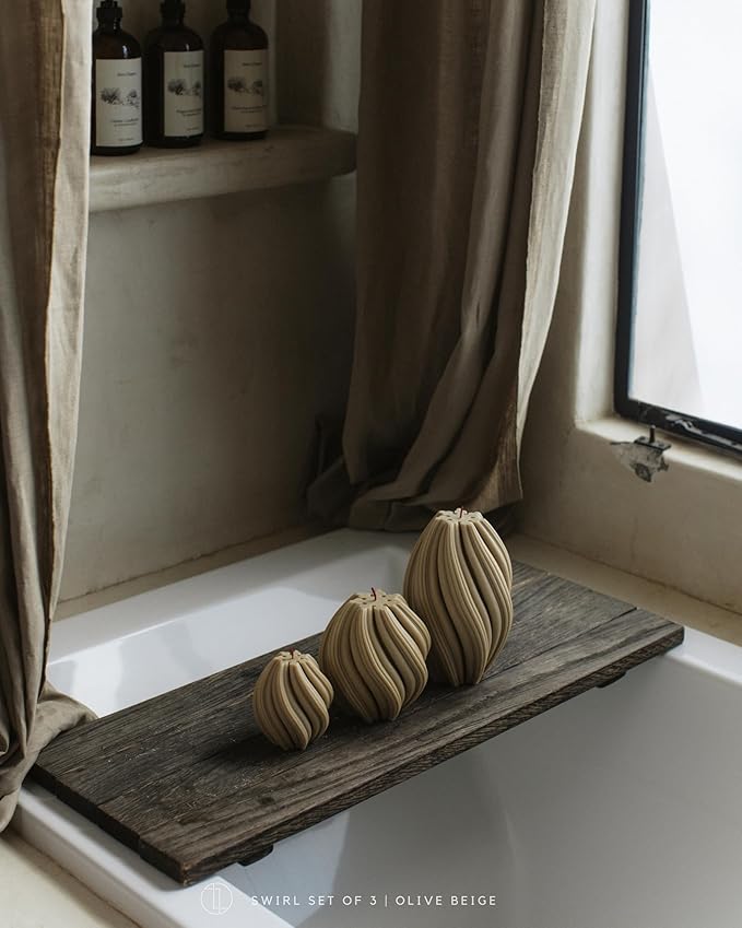 LAWA Swirl Candle - Large Beautiful Handmade Pillar Scented Soy Wax Twirl Elegant Bubble Aesthetic Candle Housewarming Gift Home Room Shelf Decor Idea Spiral Olive Beige (Large)