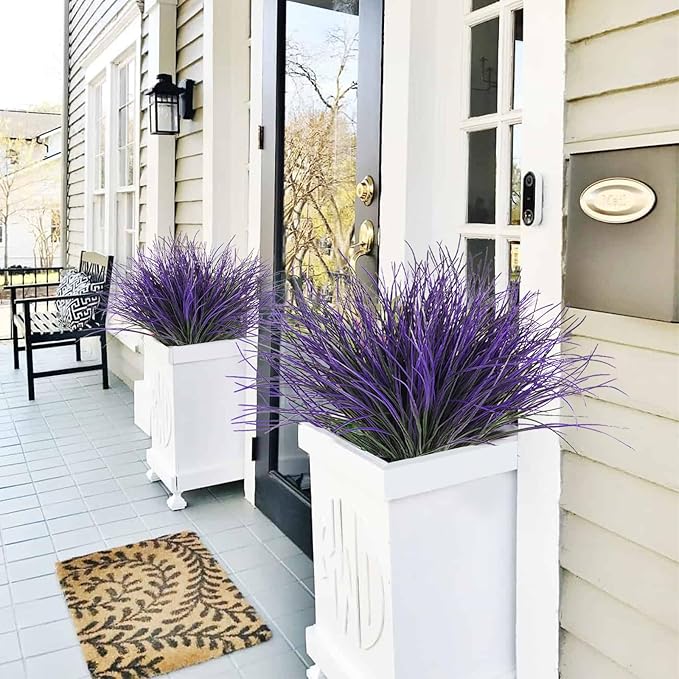 RECUTMS Fake Outdoor Plants, Fake Plants Artificial Grass Plants Fake Bushes Faux Shrubs Wheat Grass Purplish Red Artificial Plants Outdoor UV Resistant for Garden Porch Yard Home Decor(Purple)