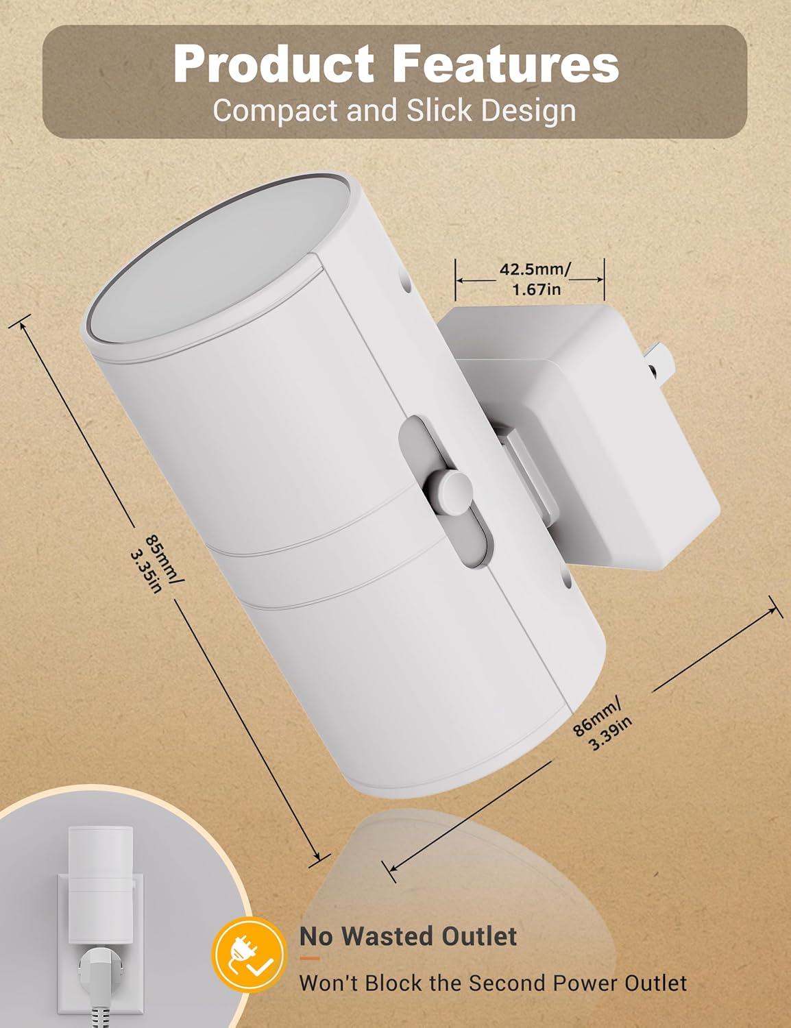 JandCase Night Lights Plug into Wall, Dimmable Night Light Plug in, Modern Night Light Dusk to Dawn Light Sensor, Cool White 5000K, 0-100LM Adjustable Brightness Nightlight for Hallway Bedroom, 2 Pack