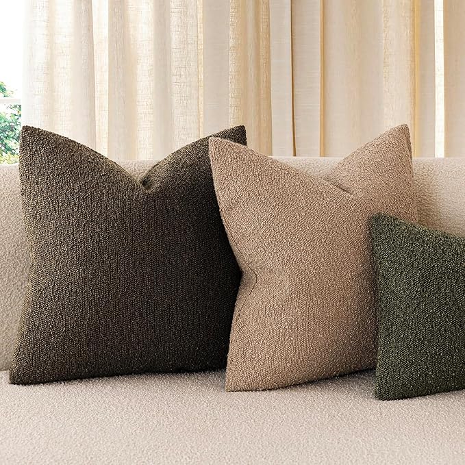 Foindtower Set of 2, Decorative Textured Boucle Throw Pillow Covers Accent Solid Pillow Cases Neutral Soft Couch Cushion Case for Chair Sofa Bedroom Living Room Home Decor 16x16 Inch Chocolate