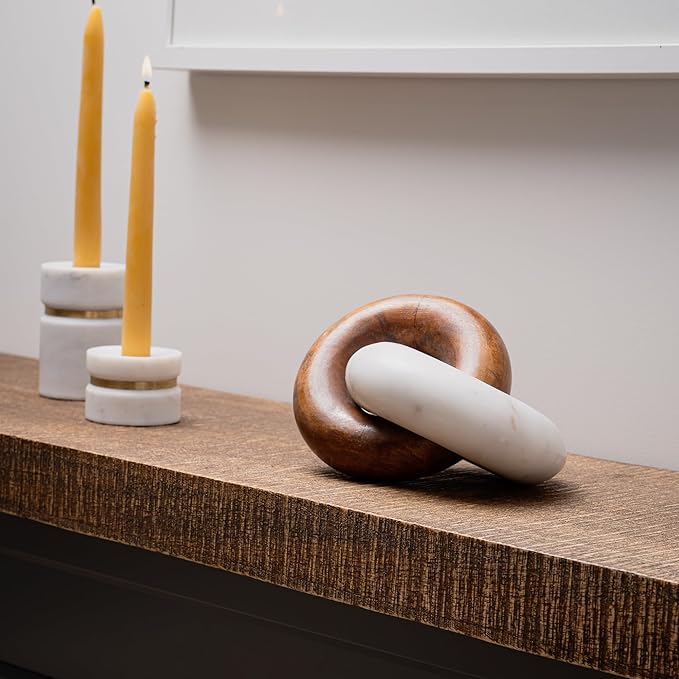 Cork & Mill Marble and Wood Knot Decor - Decorative Object for Shelves, Bookcase, Console, Mantel or Side Table - Entryway Decor Item - Coffee Table Centerpiece for Living Room - Handcrafted Accent