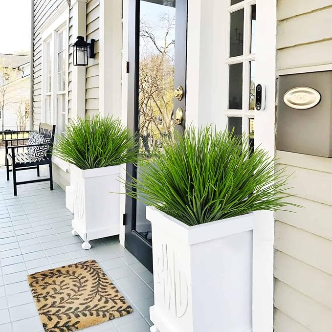 RECUTMS 12 Bundles Artificial Grasses Outdoor Plants Fake Wheat Grass Greenery Shrubs UV Resistant for Planters Wedding Indoor Outside Garden Porch Bathroom Home Office Window Box Decor(Green)