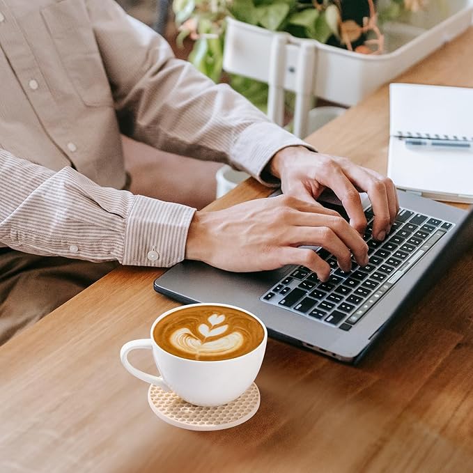 Silicone Coaster Set of 12 with Holder, Drinks Coasters, Beer & Coffee, Suitable for All Cups, Hot or Cold, Anti-Slip, Non-Stick, Anti-Overflow Tabletop Protection and Decor (12 Pcs, Tapioca)