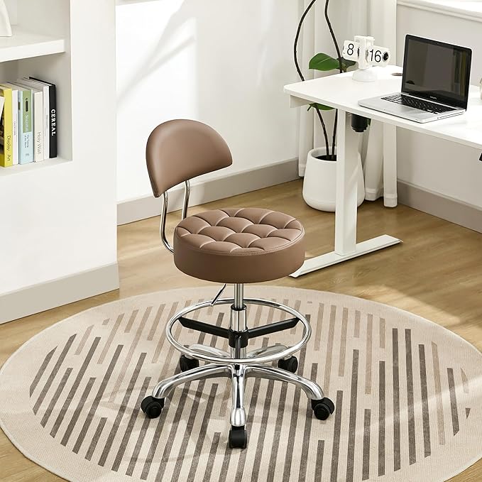 Salon Chair for Hair Stylist (Adjustable Height 20-27 inch) (Stool with Quiet Wheels and Foot Rest) Ergonomic Guitar Stool for Long Sessions (Coffee Brown)