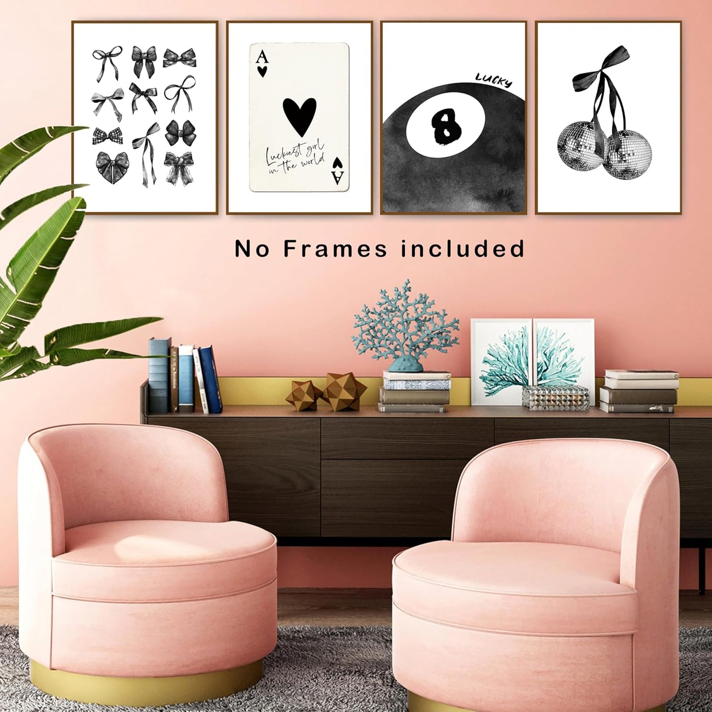 okaxscm Black Coquette Trendy Preppy Wall Art Prints Set of 4, Coquette Room Decor, Preppy Room Decor Aesthetic, Black Bow Disco 8 Ball Cherry Wall Decor Posters for Girls Bedroom Dorm, 12x16 Unframed