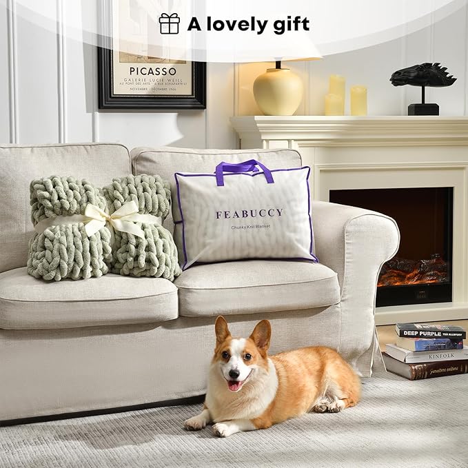 Soft Chunky Knit Blanket, 50X60 in Handmade Thick Chenille Yarn Throw Without Shedding & Raveling, Aesthetic & Cozy Home Decor with Couch Sofa Bed, Gift Pack, Ivory White