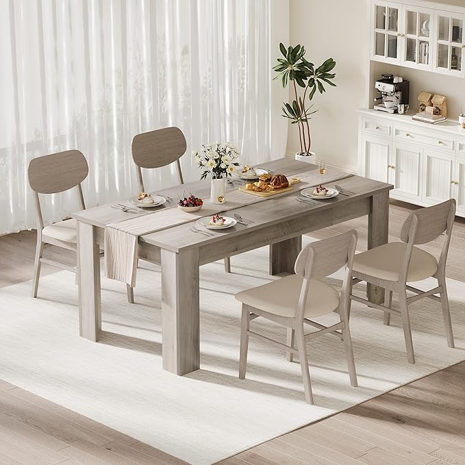 CABIHOME Dining Table for 4-6, 63" Inch Dining Tables for 4, Farmhouse Large Kitchen Dining Table, Rectangular Dining Room Table for Small Space, Dinner Table for Kitchen, Apartment, Rustic Gray
