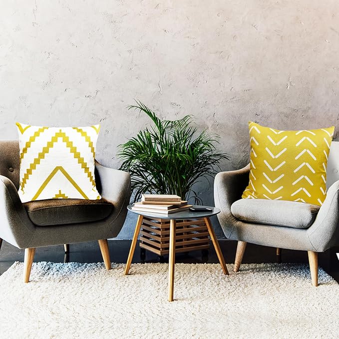 Decorative Throw Pillow Covers Set of 4 Yellow Pillow Covers 20x20 inch Throw Pillow Cases Linen Square Pillow Case,Farmhouse Outdoor Modern Geometric Pillow Covers for Couch Sofa Living Room