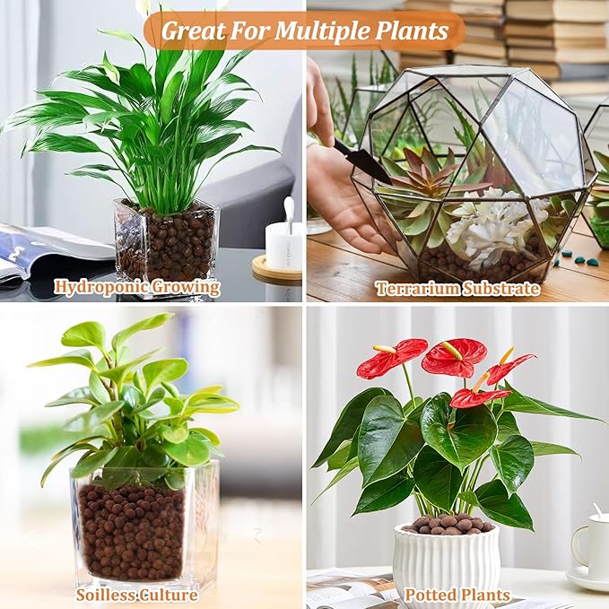 Riare 10 LBS Organic Expanded Clay Pebbles - 4mm-16mm Natural Leca Balls Lightweight Hydroponic Clay Pebbles Aggregate for Indoor Plants, Hydroponic Growing, Plants Drainage, Aquaponics