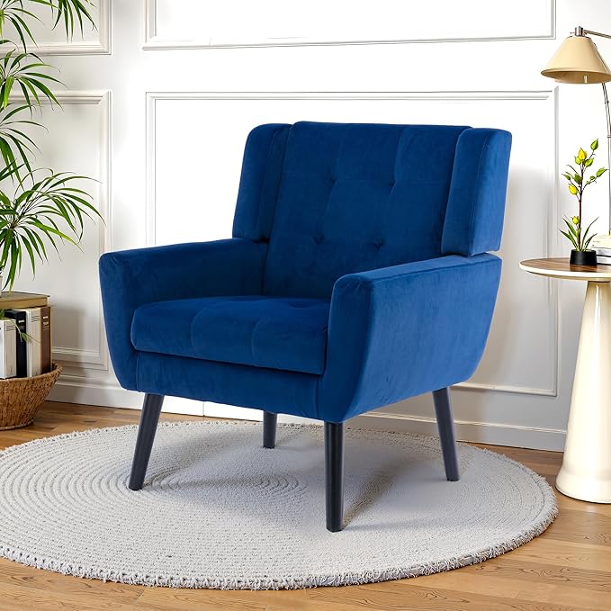 NicBex Modern Accent Chair for Living Room Upholstered Foam Filled Living Room Chairs with Metal Legs Velvet Cozy Lounge Armchair for Living Room Bedroom,Navy Blue