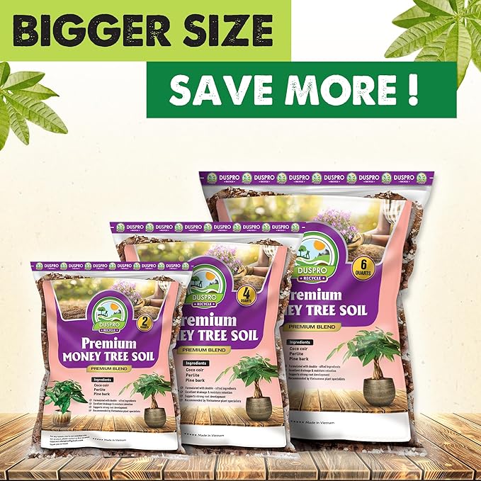 DUSPRO Recycle Money Tree Soil Indoor, Premium Coco Coir Perlite Mix and Pine Bark for Money Tree, Ideal Money Tree Soil for Healthy Growth and Nourishment (6 Quarts)