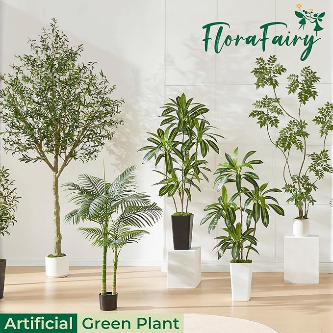 6FT Artificial Dracaena Tree with White Planter and Fake Moss - Real Touch Faux Plant for Home & Office Decor, Lifelike Yucca Indoor Realistic Floor Tree, Lightweight Potted Plants