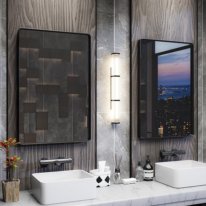 ISKM Black Framed Mirror for Bathroom 48" x 36" Decorative Rectangular Wall Mounted Mirror Shatter-Proof Best for Washroom, Bedroom, Living Room (Horizontal/Vertical)