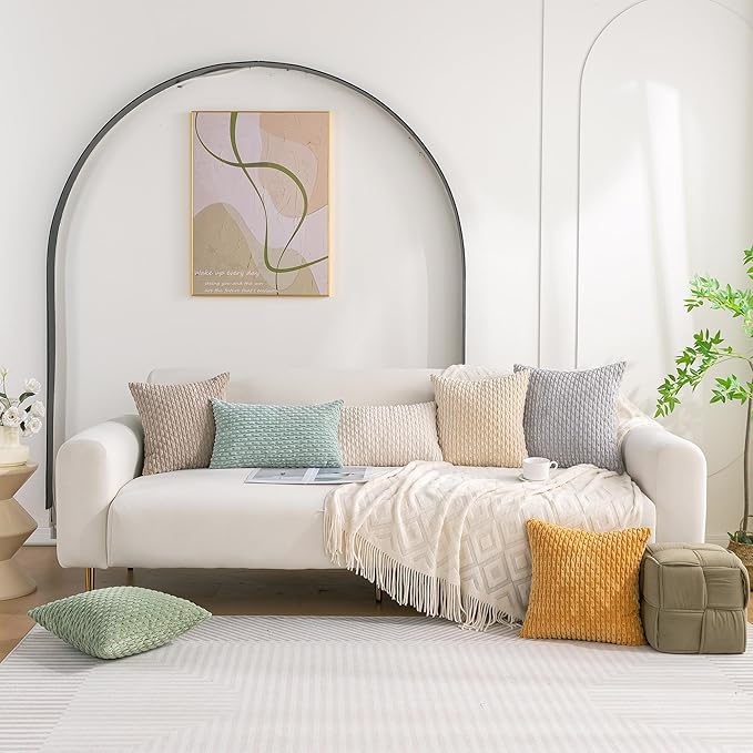 Set of 4 Beige Decorative Throw Pillow Covers 16x16 Inch Corduroy Pillow Covers for Bed Couch Sofa Living Room Soft Square Cushion Cases