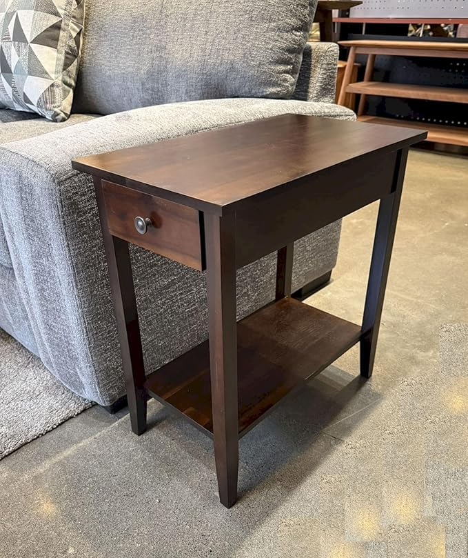 2-Tier Solid Acacia Recliner Table w/Drawer