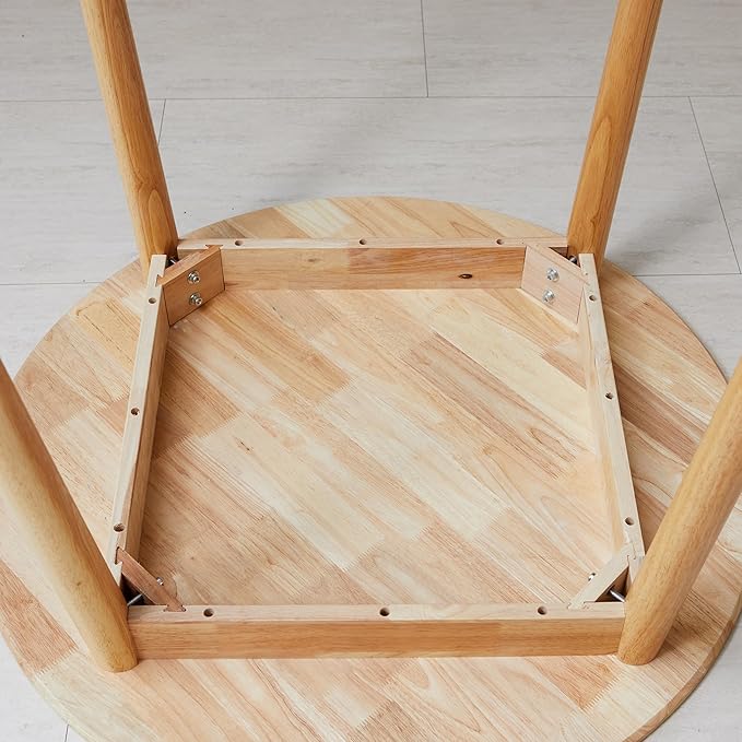 Livinia Aslan 35.4" Round Wooden Dining Table/Mid Century Modern Malaysian Oak Kitchen Table (Natural-Oak)