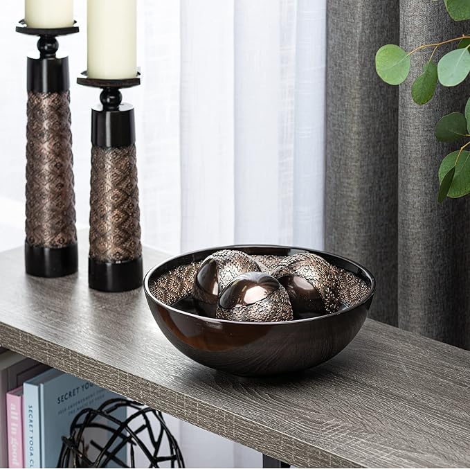Creative Scents Dublin Brown Decorative Bowl with Orbs Set - Centerpiece Table Decorations - Coffee Table Decor - Home Decorations for Living Room Decor, Table Centerpieces for Dining Room Table