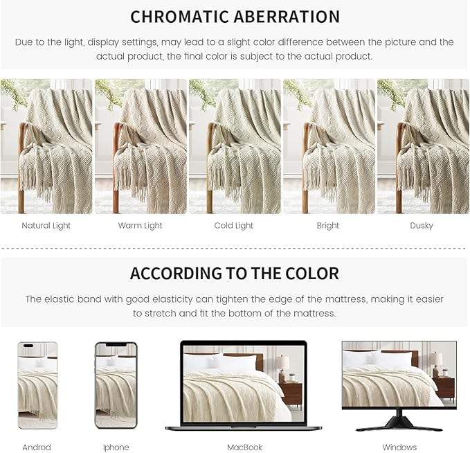 BOURINA Beige Throw Blanket 50x60 Inches Throw Textured Solid Soft Ripple Throws and Blankets for Sofa or Bed Knitted Decorative Bla