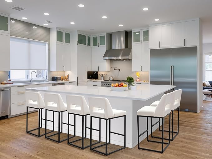 Black and White Counter Height Bar Stools Set of 4 for Kitchen Counter Modern Bar Chairs with Backs for Kitchen Island with Upholstered Fabric Seat and Metal Frame, 26 Inch