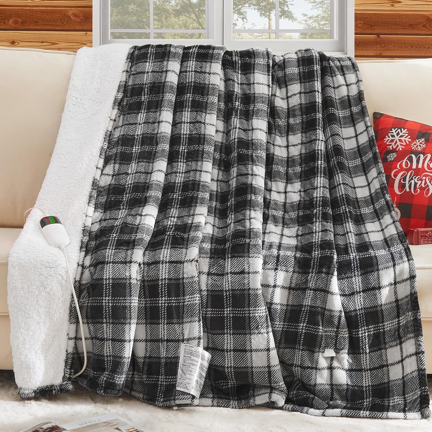 Black Heated Blanket Electric Full Size,72X84 Heating Blanket,Plaid Soft Sherpa Blankets Warmer Gift for Grandma Women Adult,Fast Heating Washable,ETL