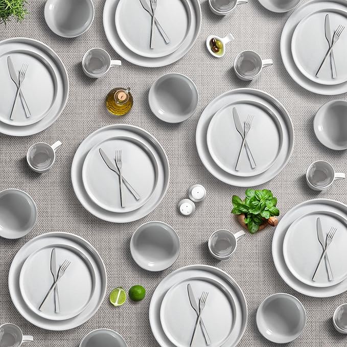 Zulay Kitchen Terra Stoneware 32-Piece Dinnerware Set, Artisanal Ceramic Plates and Bowls Set Crafted at 2300℉ - Service for 8, Speckled White