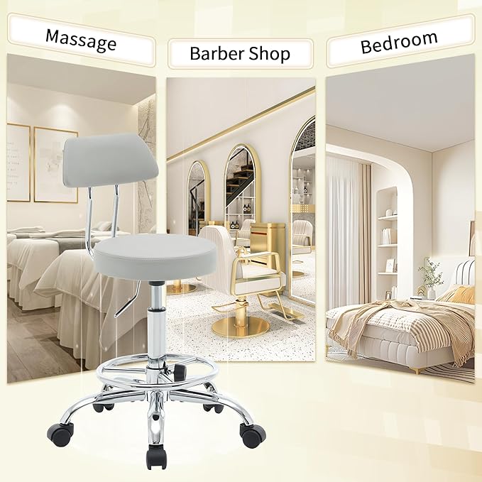 Rolling Massage Chair, Height Adjustable Salon Stool with Wheels 19.5"-26.6", Gray Guitar Stool (Gray)