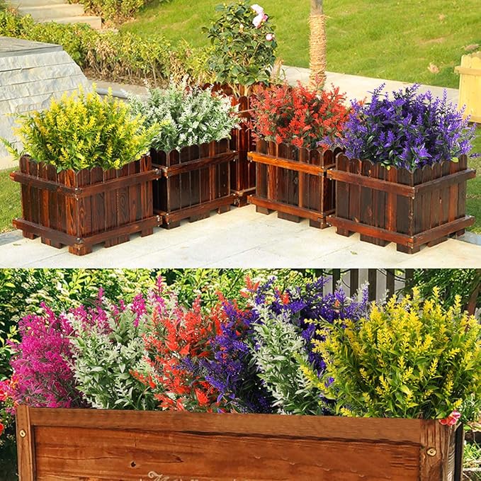 RECUTMS Artificial Greenery Lavender Fake Shrubs Flowers 8 Bundles UV Resistant Hanging Planter Flora Fence Indoor Outside Decor Wedding Table Flowers Arrangement Bouquet Filler (Purple)