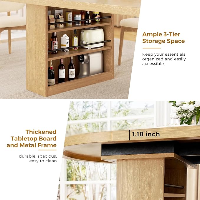 78.7" Dining Table for 6 8 10, Modern Dining Room Table with Storage, Wood Kitchen Table with Heavy Duty Legs, Dinner Tables for Kitchen Dining Room (Natural)