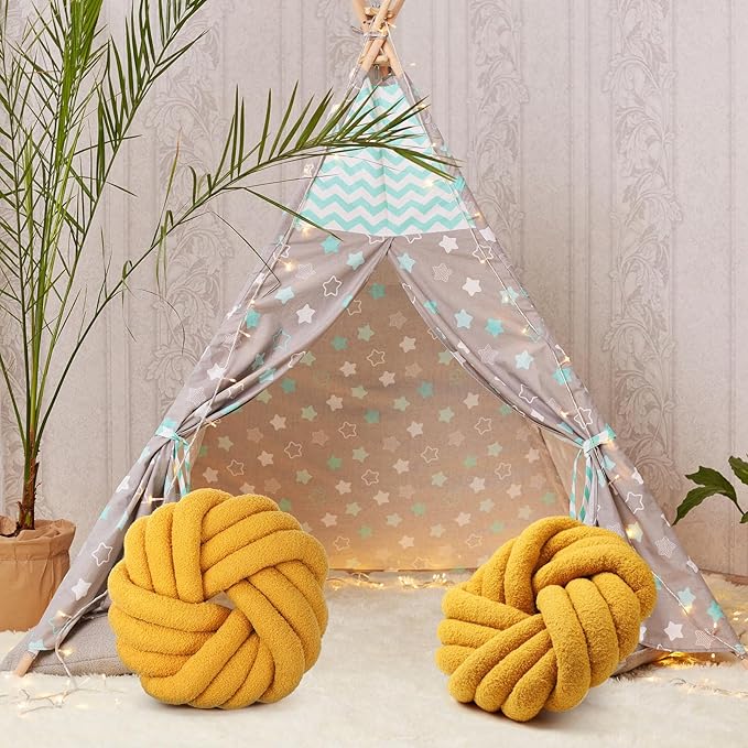 Marsui 2 Pieces Knot Ball Pillows 14 x 14 Inch Decorative Pillow for Couch Bedroom Plush Throw Knot Pillow Soft Handmade Chair Cushion for Living Room Car Decorations (Ginger)