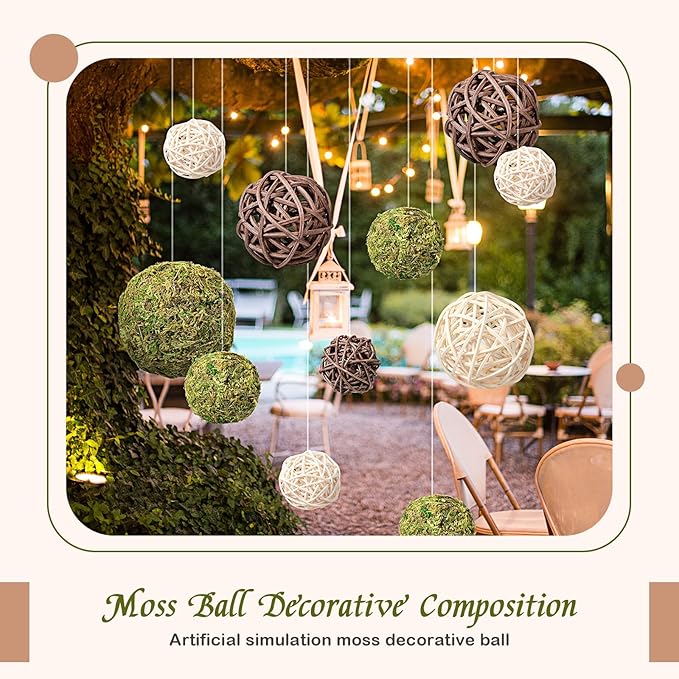 Jetec 18 Pcs Decorative Balls for Centerpiece Bowls Green Moss Balls Wicker Rattan Cord Decorative Bowl Fillers for Garden Vase Home Party Table Spring Easter Farmhouse Rustic Decor(Regular Size)
