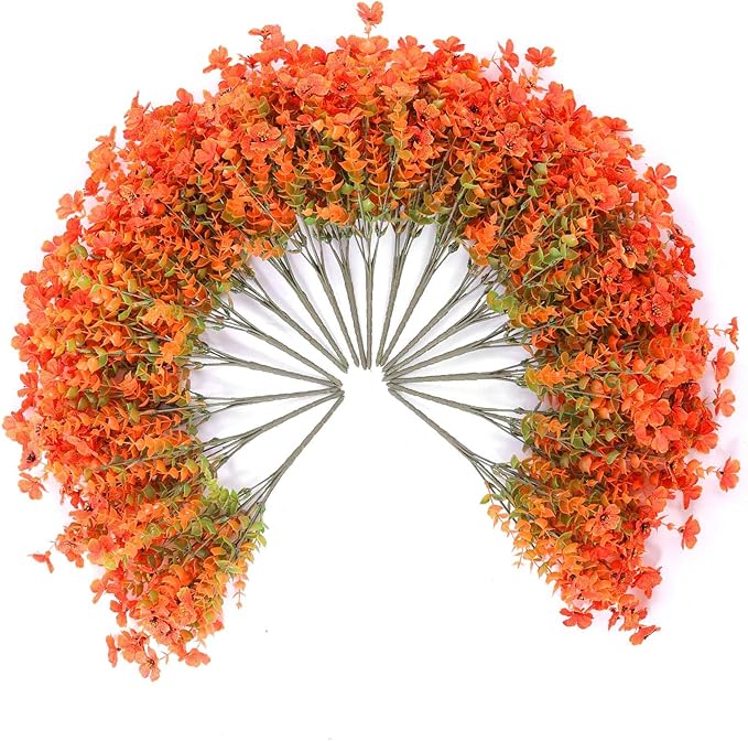 36 Pcs Artificial Mums Flowers Outdoor Plastic Fall Flowers Fake Mums Autumn Greenery Flower for Porch Window Box Farmhouse Thanksgiving Home Decor(36, Orange)