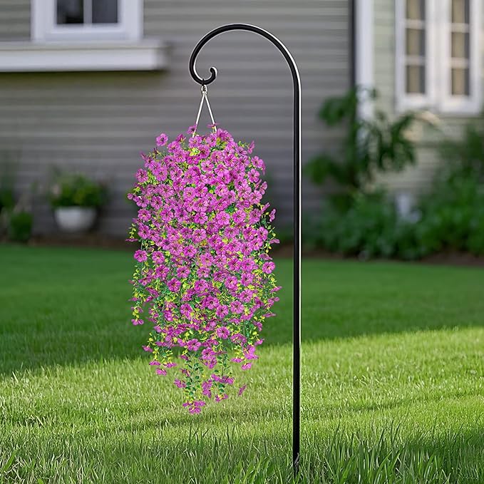 Artificial Fake Hanging Plants Flowers for Spring Outdoor Outside Decor, Faux Mums Silk Realistic Flower, 2 Pcs UV Resistant Look Real Plastic Decorations for Porch Home Patio Balcony Yard