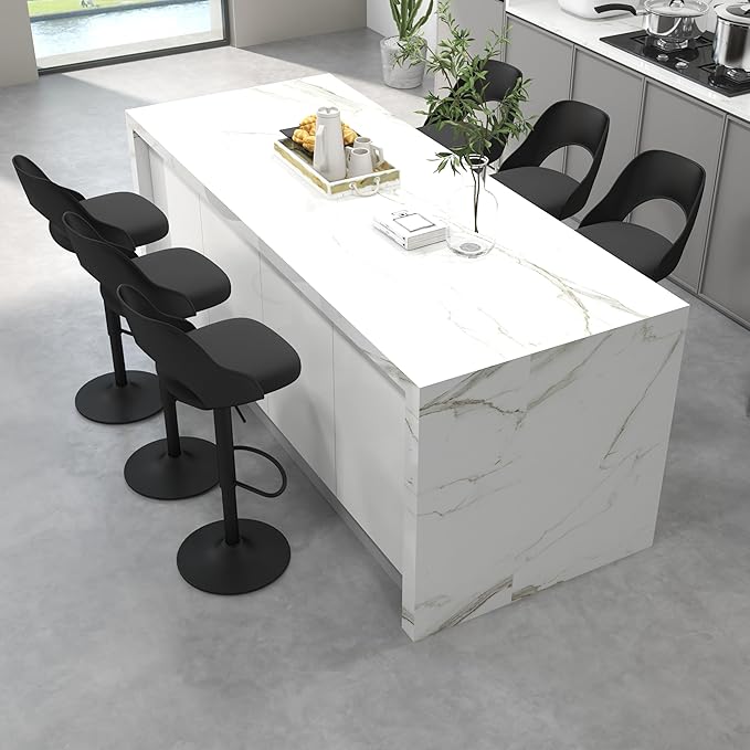 civama Bar Stools Set of 6 for Kitchen Counter, Seat Height Adjustable 25''-33'', Modern Upholstered Swivel Island Chairs with Hollow Backrest Metal Base, Black