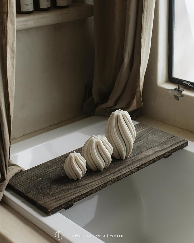 LAWA Swirl Candle - Beautiful Handmade Pillar Scented Soy Wax Twirl Elegant Bubble Aesthetic Candle Housewarming Gift Home Room Shelf Decor Idea Spiral White (Small)